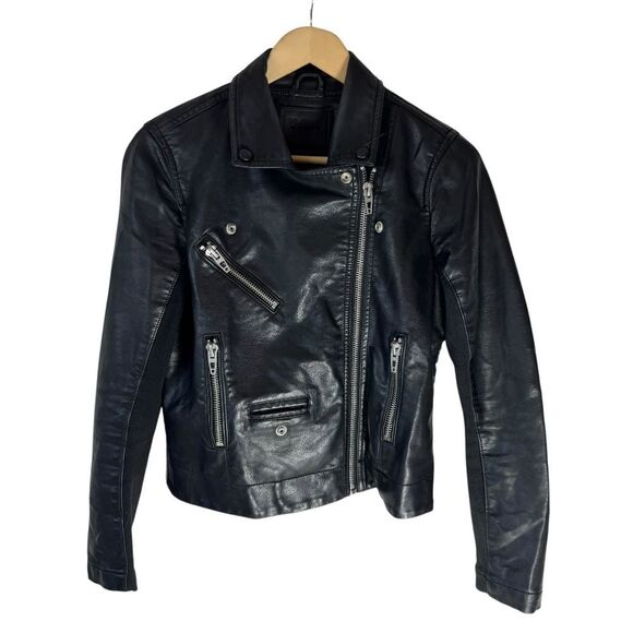 Blank NYC Women's Black Faux Leather Moto Biker Jacket Sz S - Picture 1 of 5